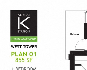 West Tower - 1 Bed - Plan 01 West Tower - 1 Bed - Plan 01